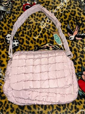 Quilted Light Pink Shoulder Bag with Padded Flap